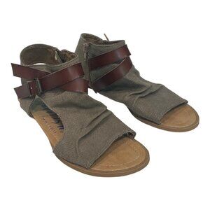 Blowfish Malibu Womens Boho Sandals Size 7.5 Canvas & Faux Leather Brown/Beige N
